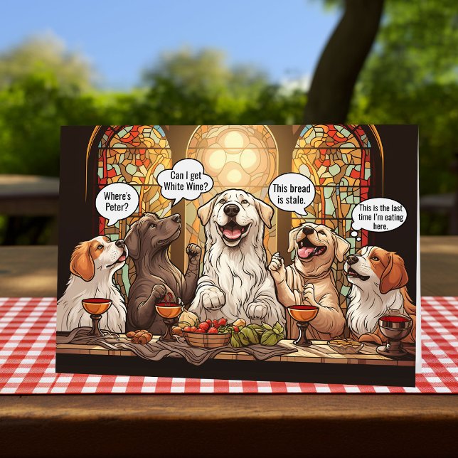 Funny Dogs Last Supper Påsk Helgkort (Funny Easter card - The dogs last supper.)