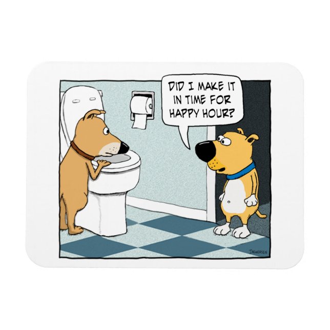 Funny Dogs Lycklig Hour på Toilet Bowl Magnet (Horisontell)