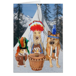 Funny Dogs Native American Birthday Hälsningskort