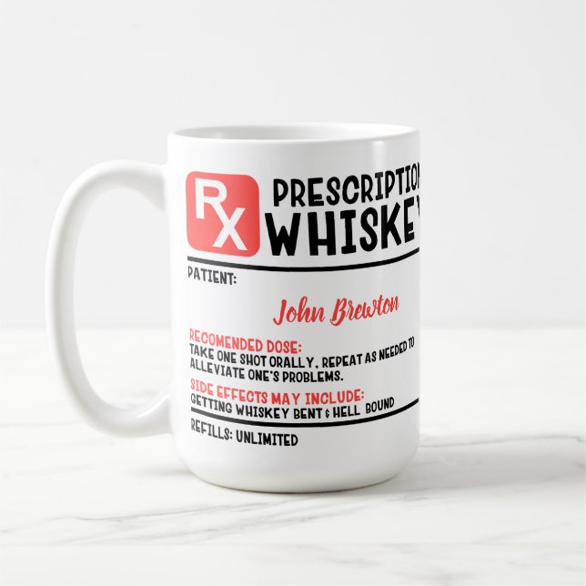 Funny Doktor Whiskey-förskrivning för Personlig Kaffemugg (Vänster)