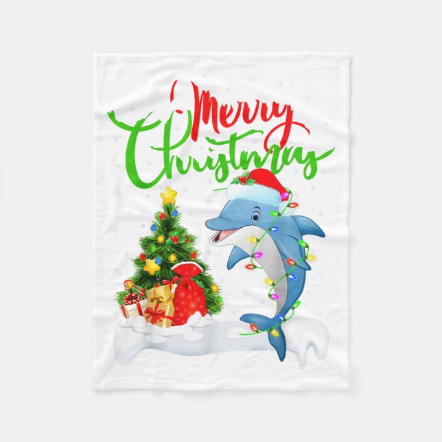 Funny Dolphin Fish Lover Xmas Lighting Dolphin Chr Fleecefilt (Framsidan)