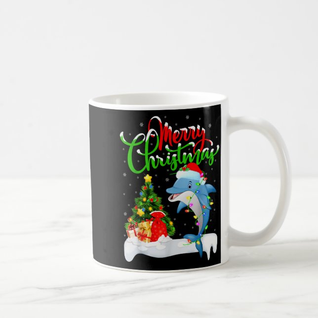 Funny Dolphin Fish Lover Xmas Lighting Dolphin Chr Kaffemugg (Höger)