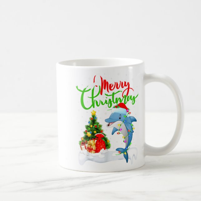 Funny Dolphin Fish Lover Xmas Lighting Dolphin Chr Kaffemugg (Höger)