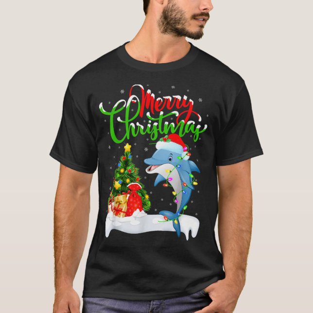 Funny Dolphin Fish Lover Xmas Lighting Dolphin Chr T Shirt (Framsida)