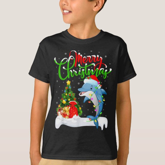 Funny Dolphin Fish Lover Xmas Lighting Dolphin Chr T Shirt (Framsida)
