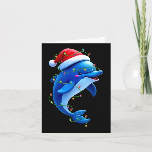 Funny Dolphin Santa Hat Julgran Ljus Julafton Kort (Framsida)