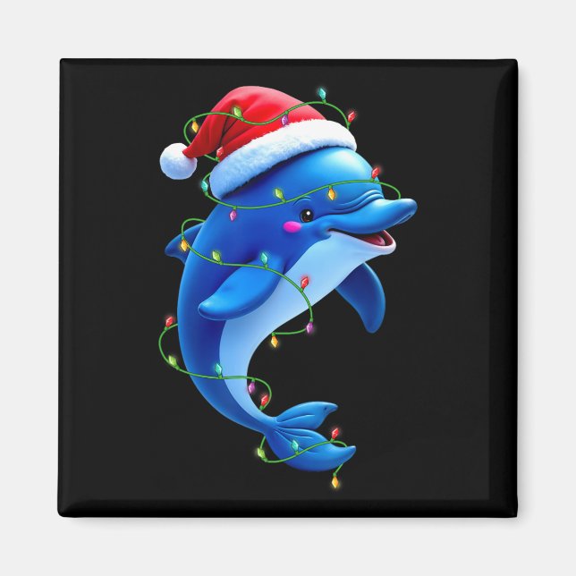 Funny Dolphin Santa Hat Julgran Ljus Julafton Magnet (Framsidan)