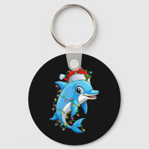 Funny Dolphin Santa Hat Julgran Ljus Julafton Nyckelring
