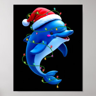 Funny Dolphin Santa Hat Julgran Ljus Julafton Poster