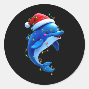 Funny Dolphin Santa Hat Julgran Ljus Julafton Runt Klistermärke