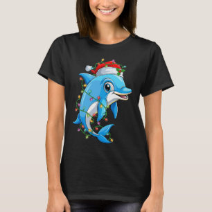 Funny Dolphin Santa Hat Julgran Ljus Julafton T Shirt