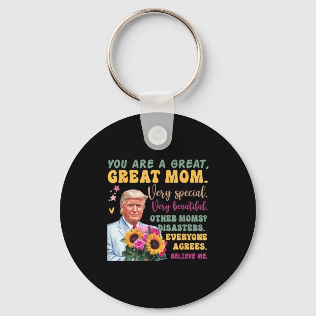 Funny Donald Trump Mothers Day Hold Flower Funny Q Nyckelring (Framsida)