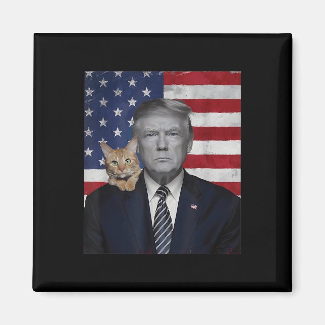 Funny Donald Trump och Cat Policy USA flagga Magnet (Framsidan)