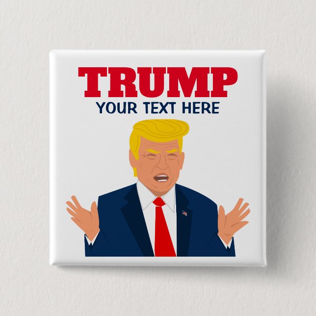 Funny Donald Trump tecknad caricature pinback Knapp (Framsida)