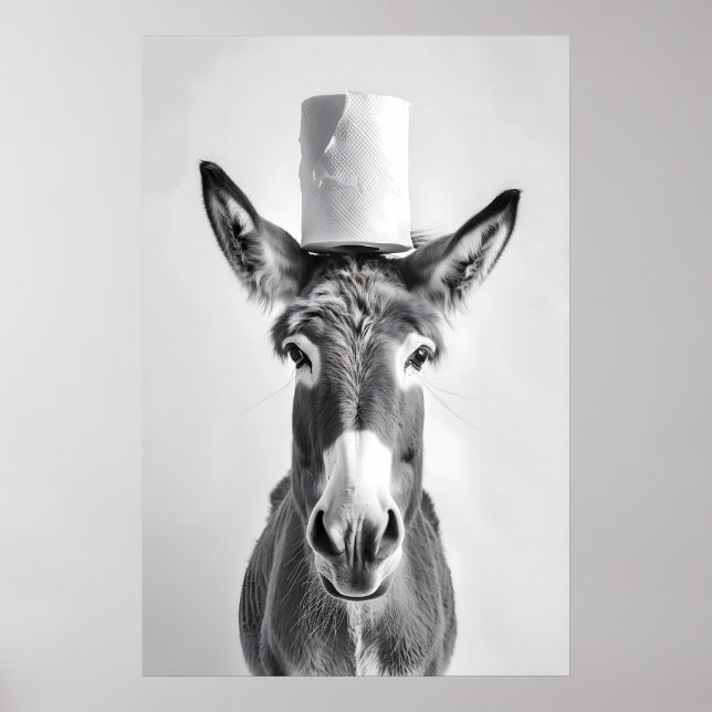 Funny Donkey Bathroom Art Print, Toilet Paper on Poster (Framsidan)