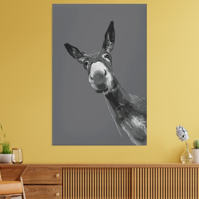 Funny Donkey Grayscale Porträtt Art Canvastryck (Insitu (Vardagsrum))