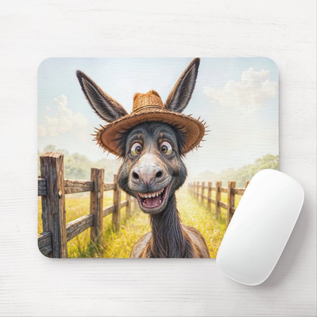 Funny Donkey Wearing a Straw Hat Musmatta (Med mus)