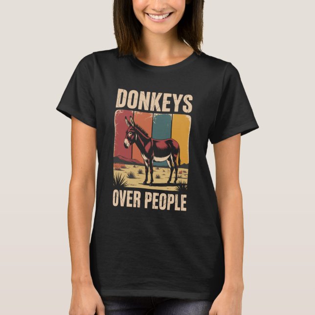 Funny Donkeys Over People Donkey T Shirt (Framsida)