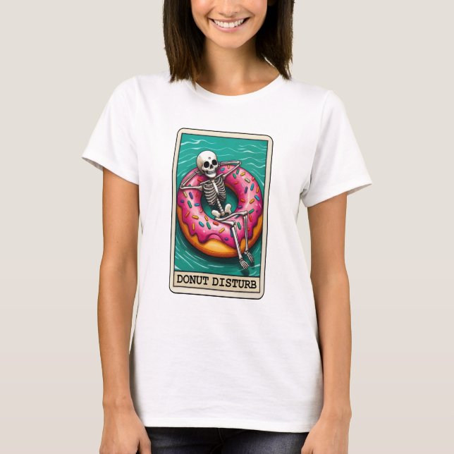 Funny Donut Disturb Skeleton Tarot T Shirt (Framsida)