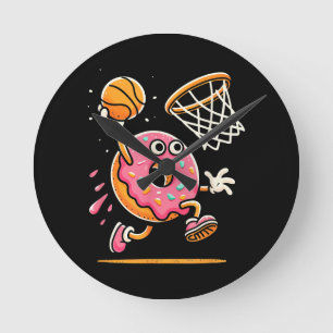 Funny Donut Dunking Basketball Food Champ Sports D Rund Klocka