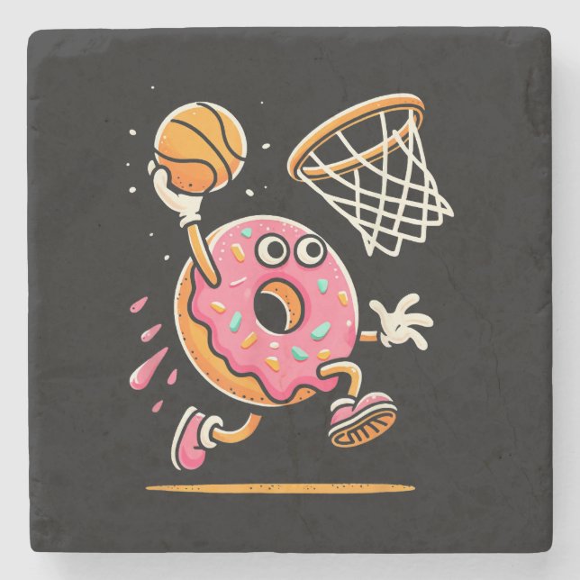 Funny Donut Dunking Basketball Food Champ Sports D Stenunderlägg (Framsidan)