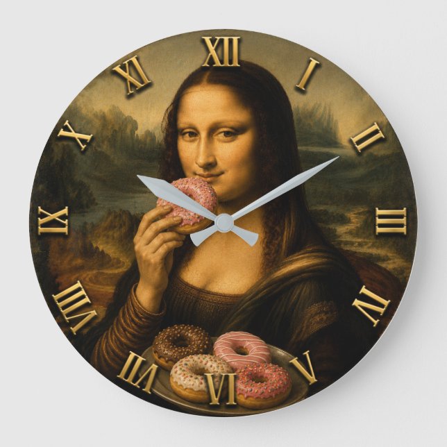 Funny Donut Mona Lisa Stor Klocka (Framsida)