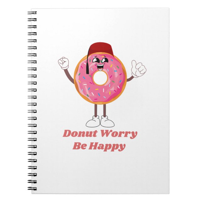 Funny Donut T-Shirt – Donut Worry Be Happy Gift Anteckningsbok (Framsidan)