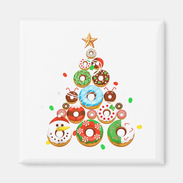 Funny Donuts Christmas Tree Lights Xmas Pjs Boys K Magnet (Framsidan)