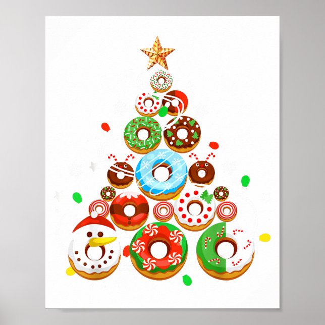 Funny Donuts Christmas Tree Lights Xmas Pjs Boys K Poster (Framsidan)