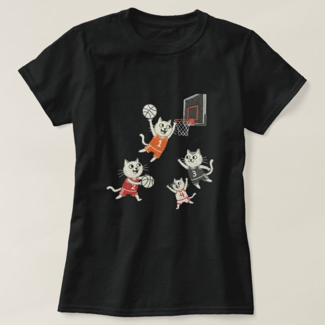 Funny doodle cats playing basketball T-Shirt (Design framsida)