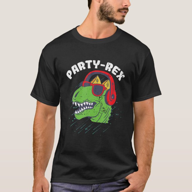 Funny dosinosaur-penun med hörlurar Party Rex Kids T Shirt (Framsida)