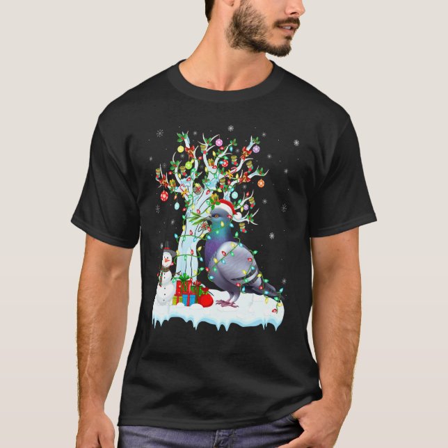 Funny Dove Bird Julafton Träd Lighting Santa Hat D T Shirt (Framsida)
