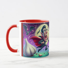 Funny Dracula Mug – Vampire Running from garlic Mugg