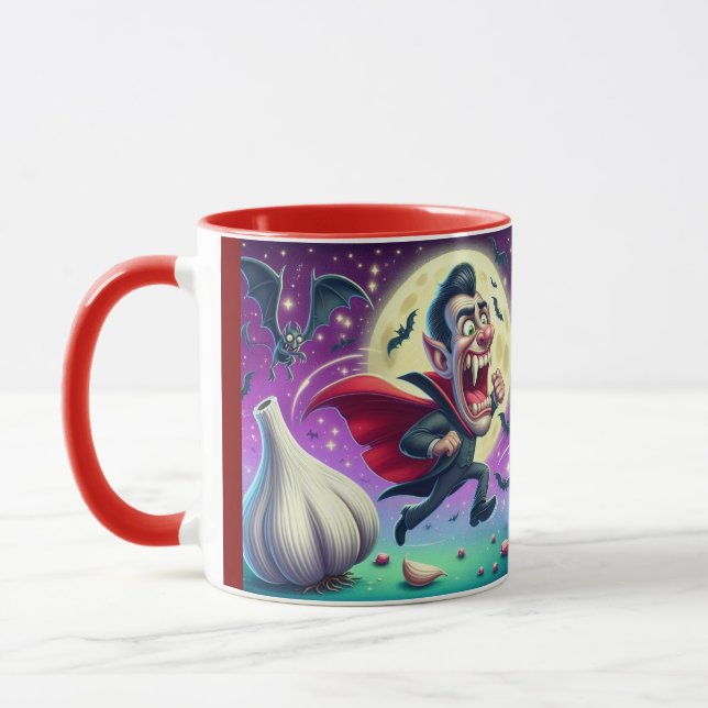 Funny Dracula Mug – Vampire Running from garlic Mugg (Vänster)