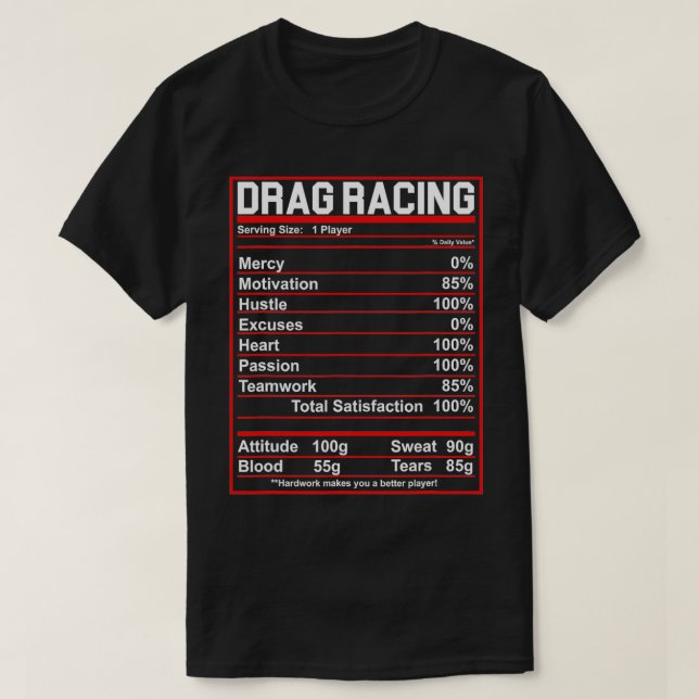 Funny Drag Tävla Nutrition Facts Älskare T Shirt (Design framsida)