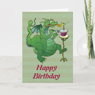 Funny Dragon Blowing Birthday Candles Kort