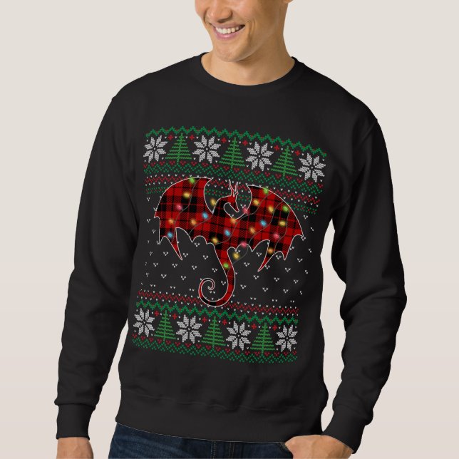 Funny Dragon Ugly Sweater jul Ljus Dragon Lång Ärmad Tröja (Framsida)