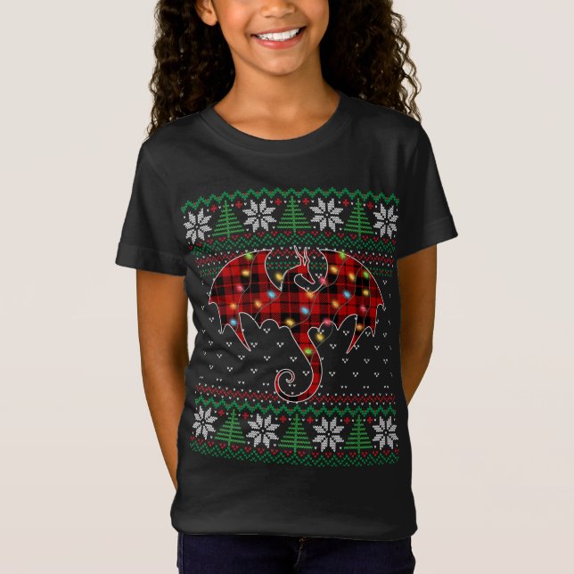 Funny Dragon Ugly Sweater jul Ljus Dragon T Shirt (Framsida)
