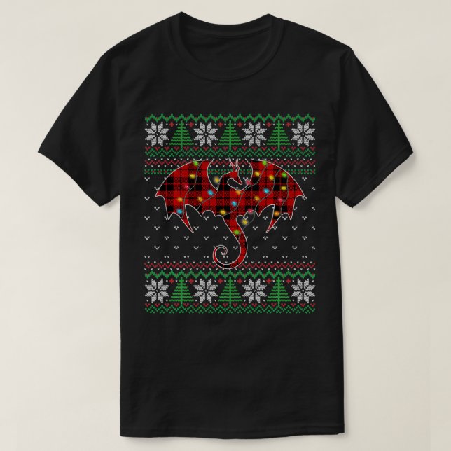 Funny Dragon Ugly Sweater jul Ljus Dragon T Shirt (Design framsida)