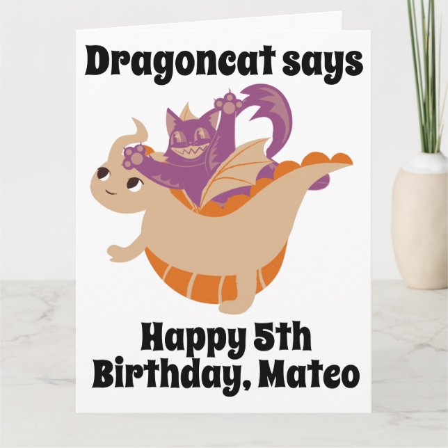 Funny Dragoncat-Personlig, födelsedagskort Kort (Framsida)