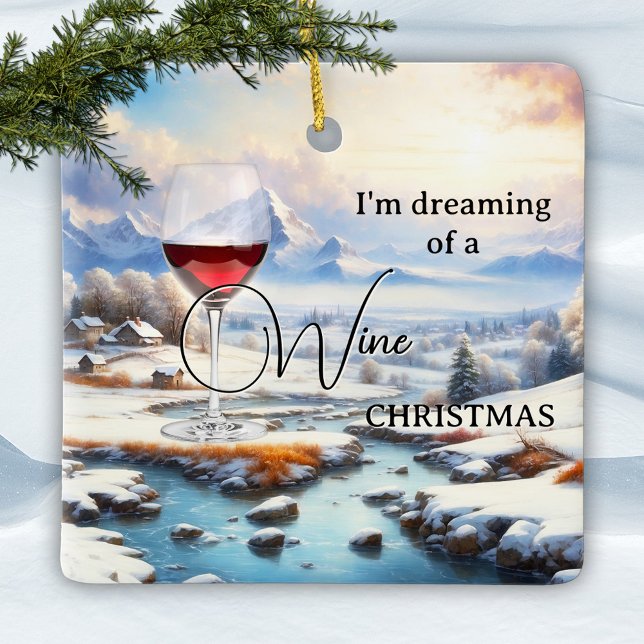 Funny Dreamy Vin jul Ornament (Funny dreamy wine Christmas ornament
featuring a painting of a winter wonderland with a glass of red)