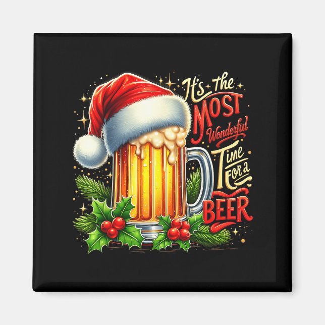 Funny Drinking Christmas Santa Beer Lovers Trend N Magnet (Framsidan)