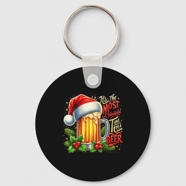 Funny Drinking Christmas Santa Beer Lovers Trend N Nyckelring (Framsida)
