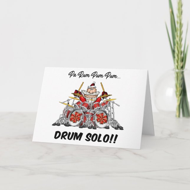 Funny Drummer Santa jul Sten & Roll Drum Helgkort (Framsida)