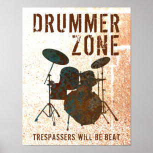 Funny Drummer Zon Drum Kit Music Drumming Poster