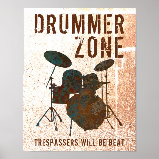 Funny Drummer Zon Drum Kit Music Drumming Poster (Framsidan)