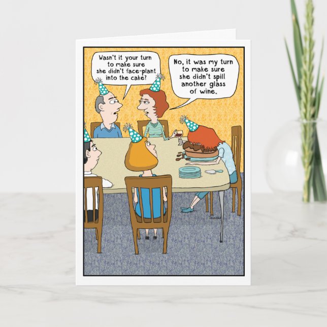 Funny Drunk Ansikte i Cake Birthday Kort (Framsida)