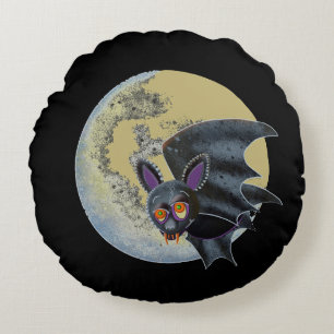 Funny Drunk Halloween Full Moon Fladdermus Rund Kudde