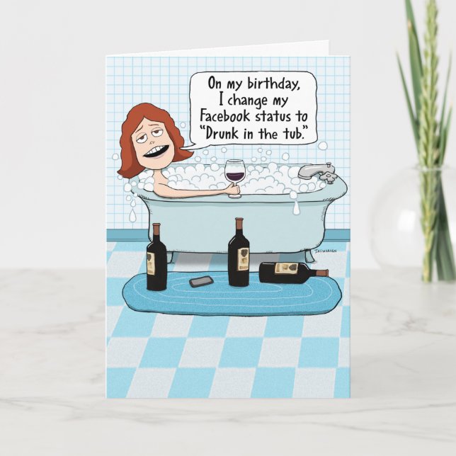 Funny Drunk i Tub Birthday Kort (Framsida)