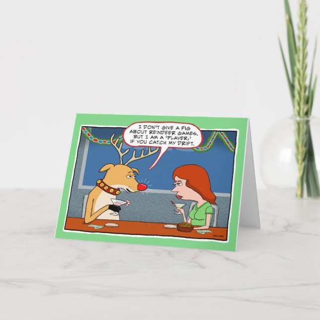 Funny Drunk Reindeer jul Helgkort (Framsida)